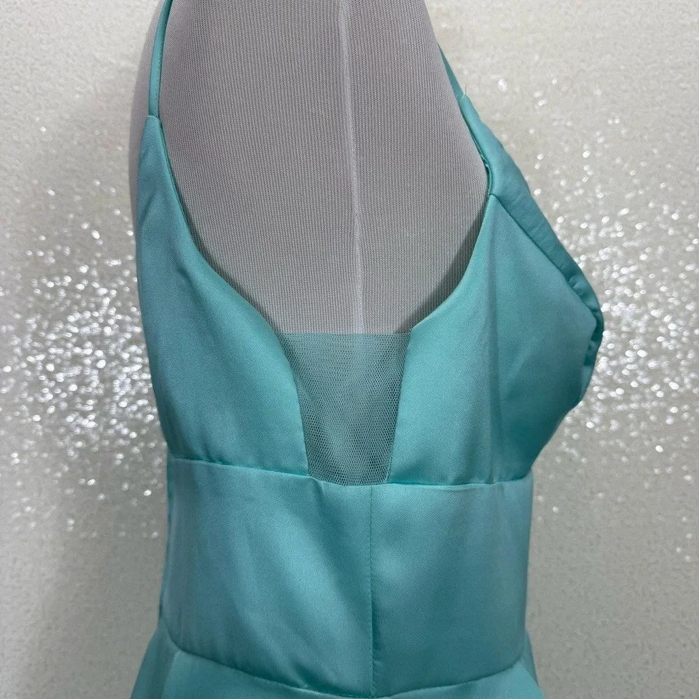 B. Darlin Aqua Teal Satin Maxi Gown Dress Size 11/12 Formal Prom